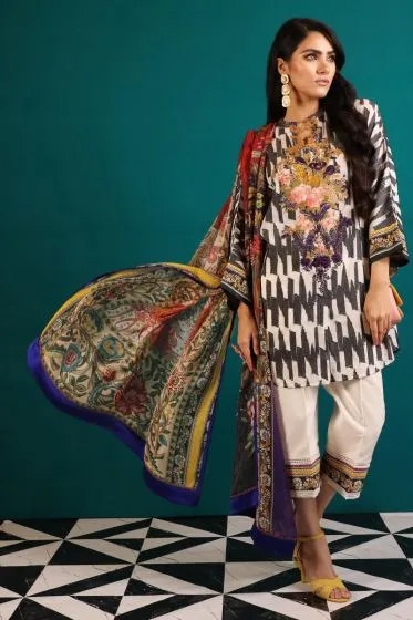 Beautiful Pakistani woven outfit for casual wear in off-white color # P2386