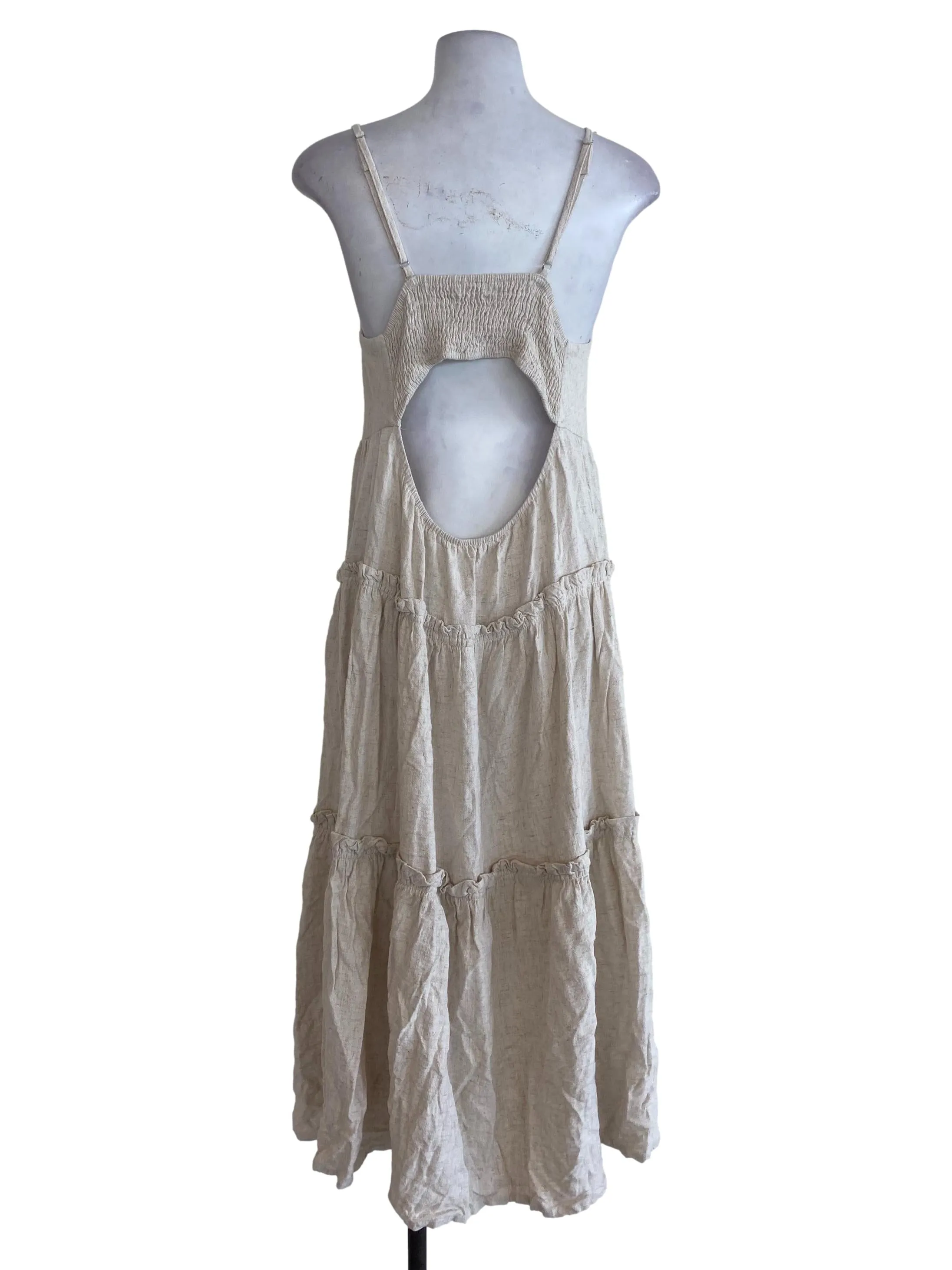Beige Textured Drop Waist Dress