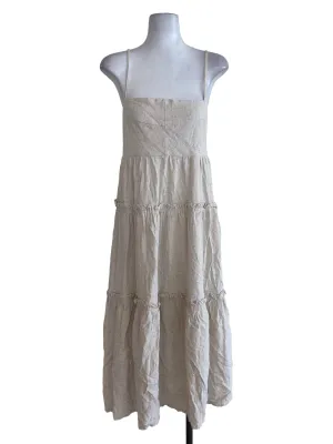 Beige Textured Drop Waist Dress