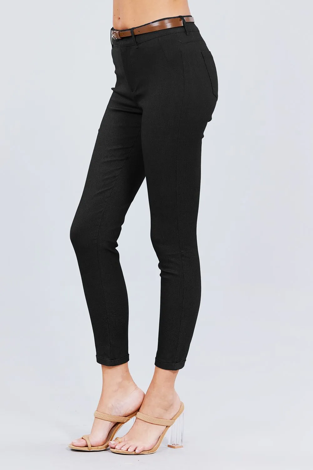 Belted Textured Long Pants