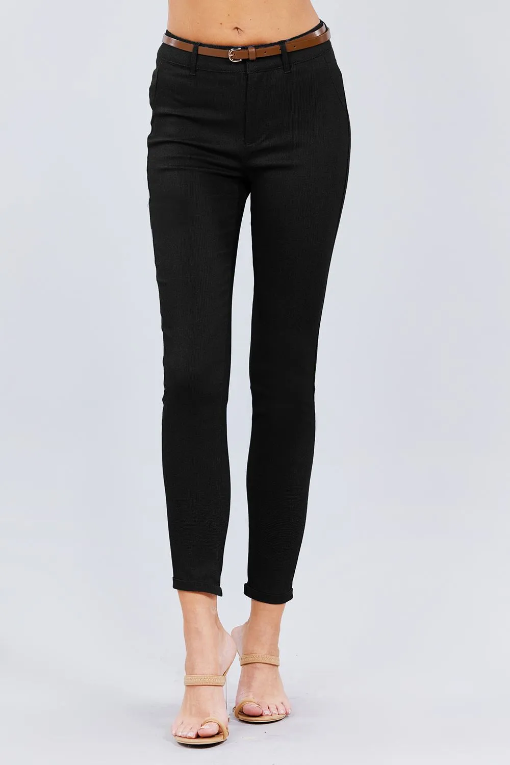 Belted Textured Long Pants