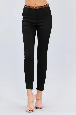 Belted Textured Long Pants
