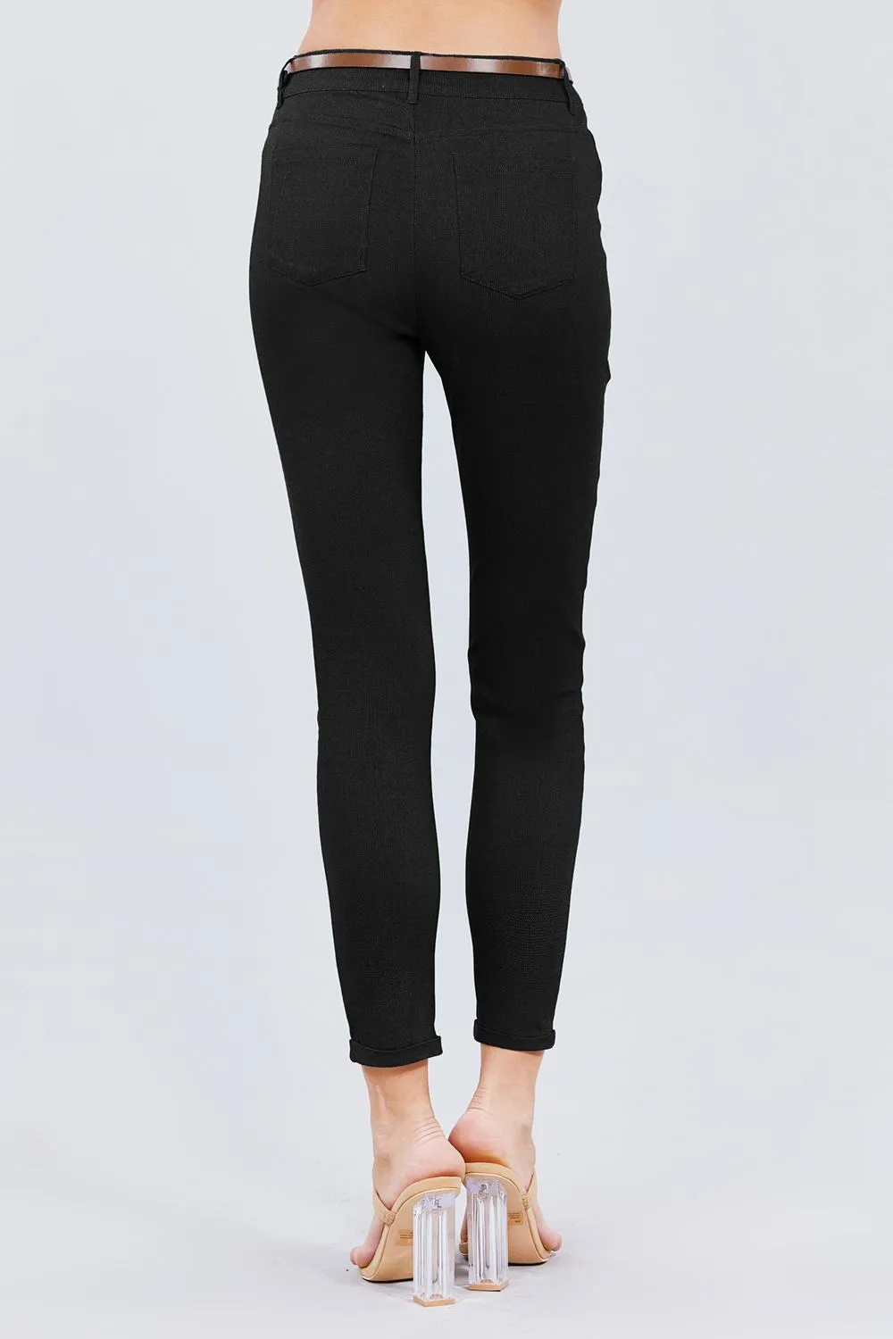 Belted Textured Long Pants