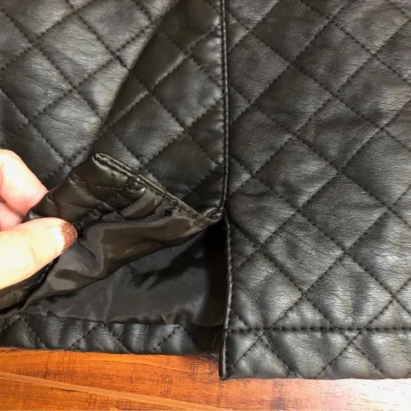 Black Faux Leather Quilted Slit Mini Skirt XS S