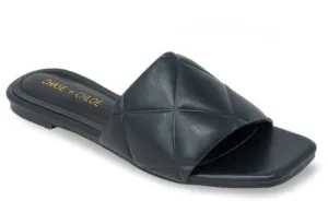 Black Quilted Square Toe Slide