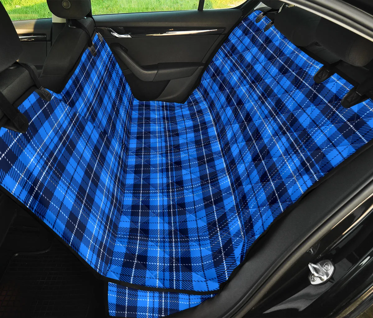 Blue Plaid, Tartan, Back Seat Cover Hammock For Pets