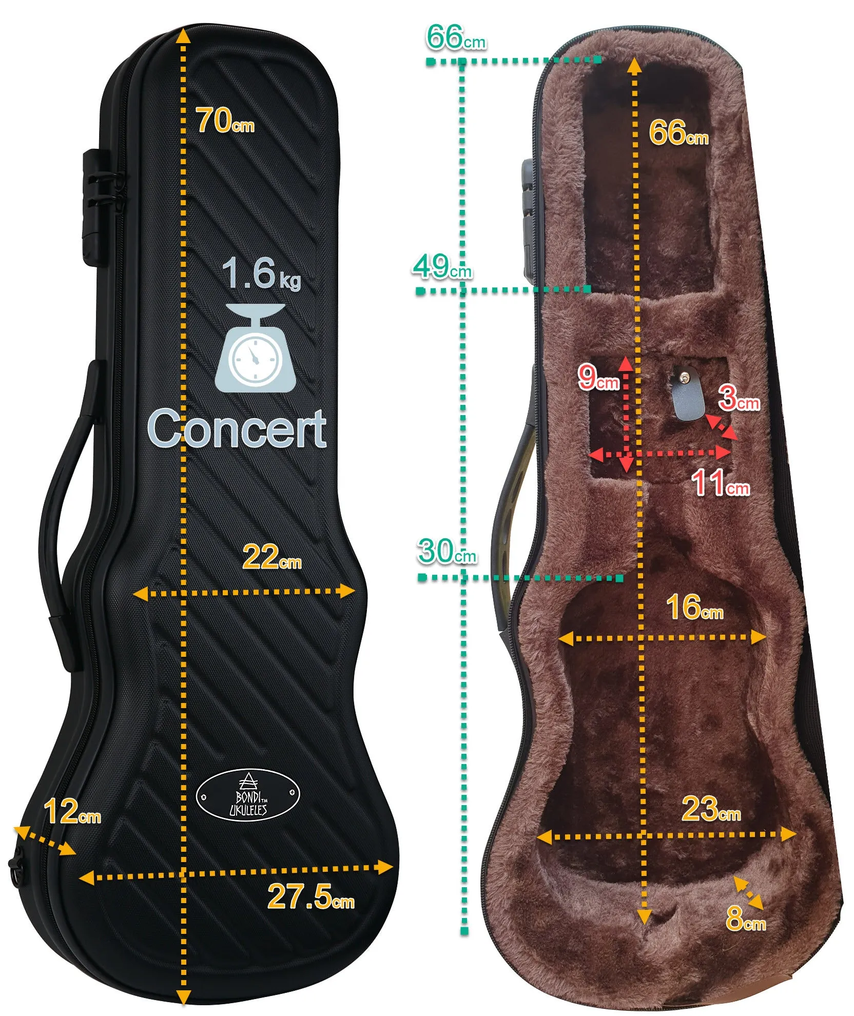 Bondi Shock-Rock Concert Ukulele Hardcase - Black