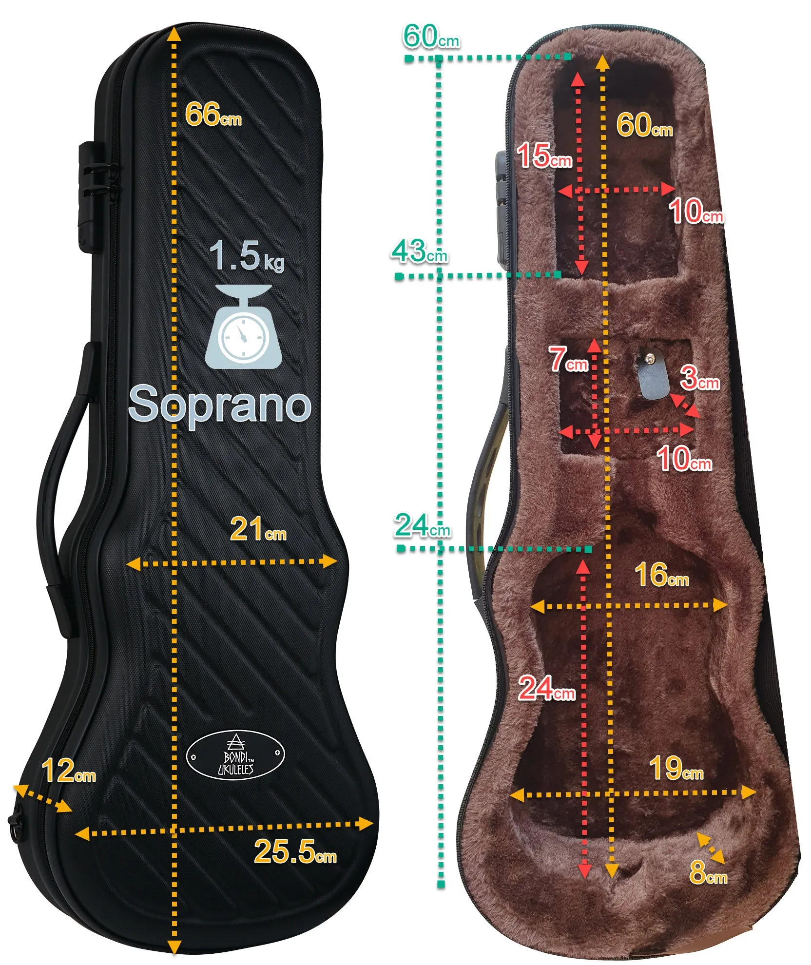 Bondi Shock-Rock Soprano Ukulele Hard Case - Silver