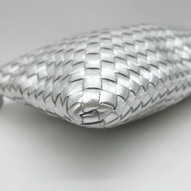 Bottega Veneta Medium Intrecciato Pouch Silver Metallic Leather Flat Clutch