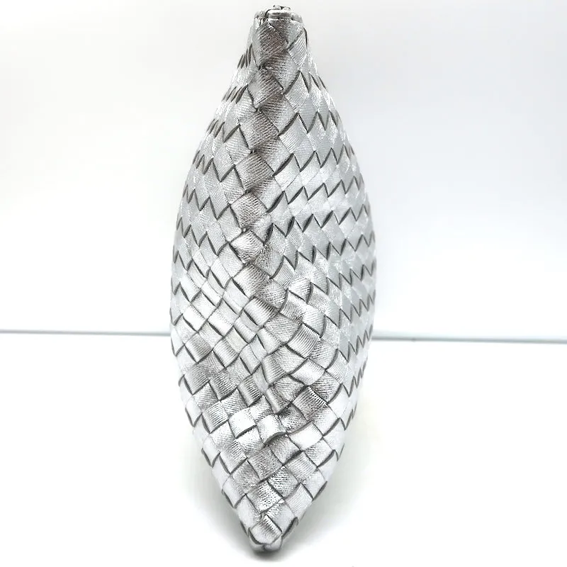 Bottega Veneta Medium Intrecciato Pouch Silver Metallic Leather Flat Clutch