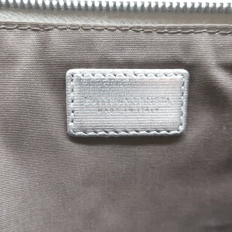 Bottega Veneta Medium Intrecciato Pouch Silver Metallic Leather Flat Clutch