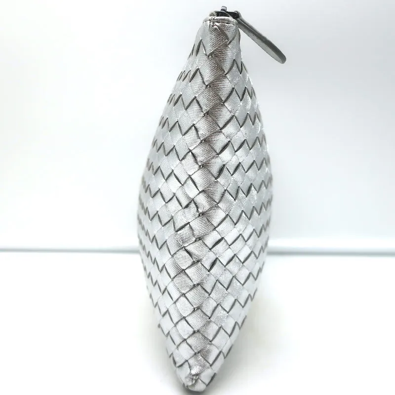 Bottega Veneta Medium Intrecciato Pouch Silver Metallic Leather Flat Clutch