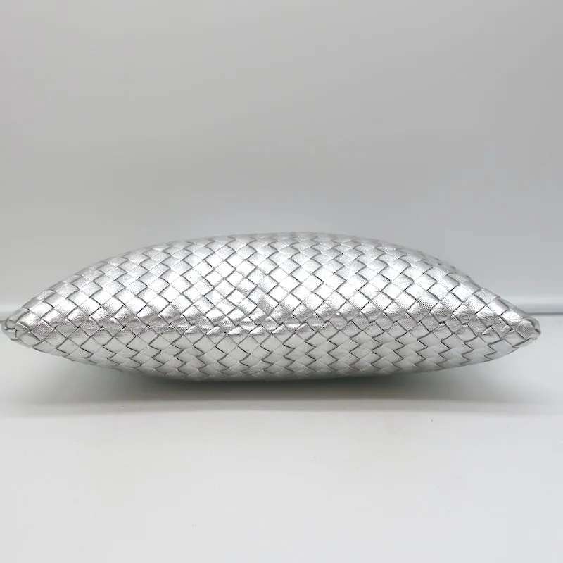 Bottega Veneta Medium Intrecciato Pouch Silver Metallic Leather Flat Clutch