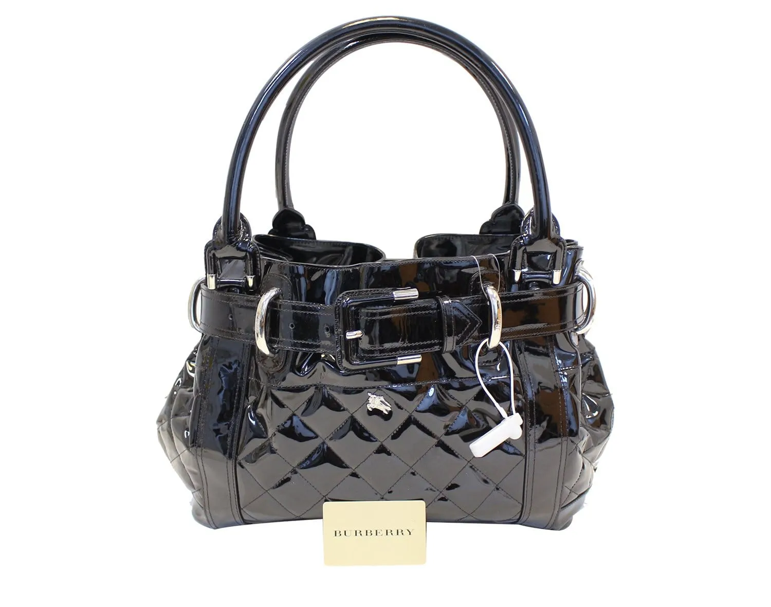 BURBERRY Black Quilted Patent Leather Beaton Tote Bag - Sale