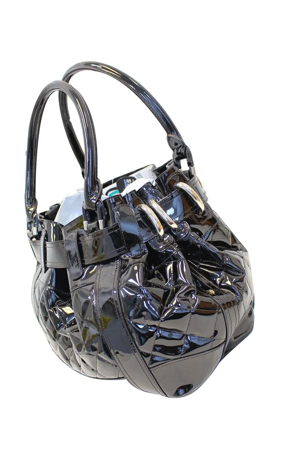 BURBERRY Black Quilted Patent Leather Beaton Tote Bag - Sale