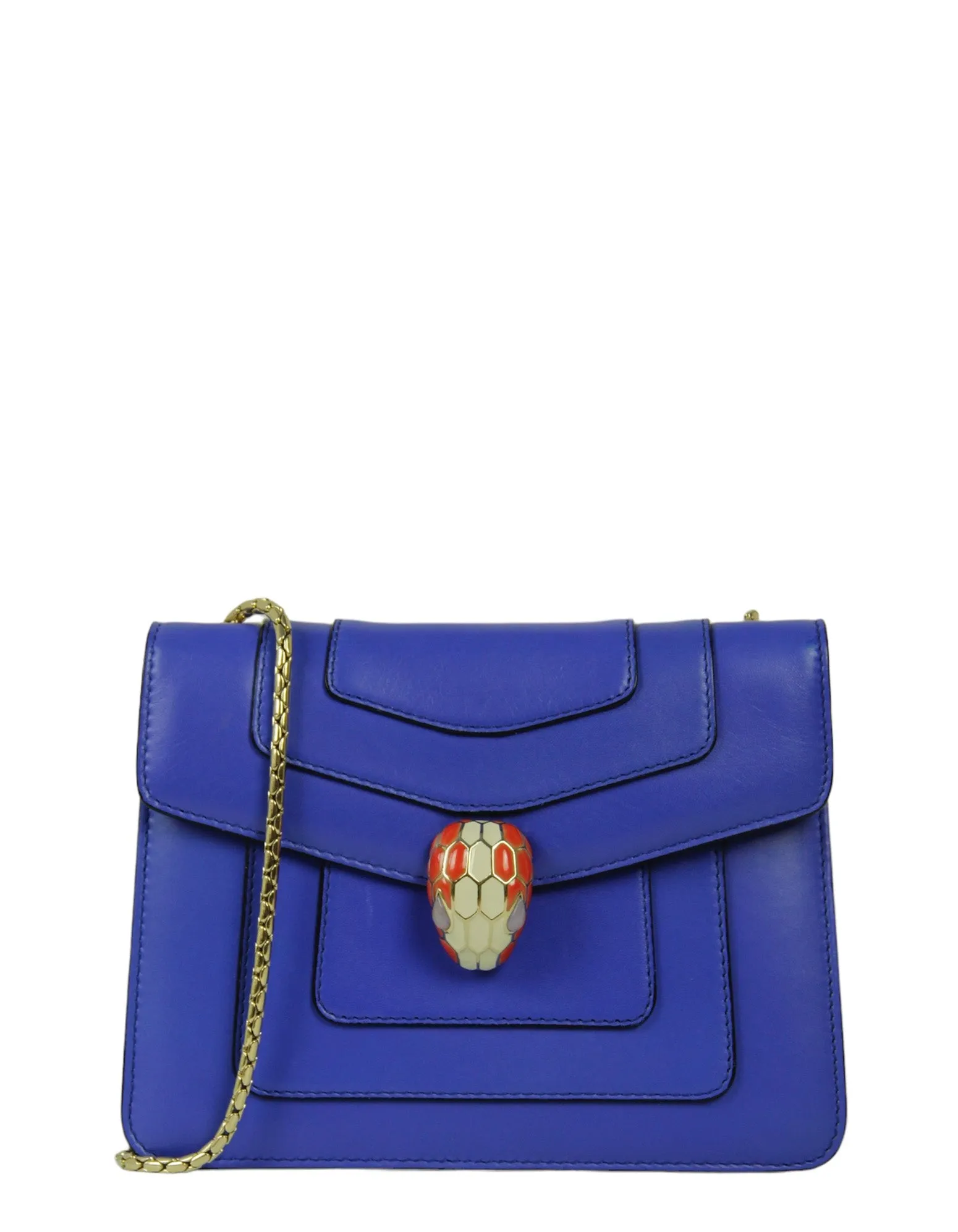 Bvlgari Blue Leather Chain-Linked Serpenti Forever Bag