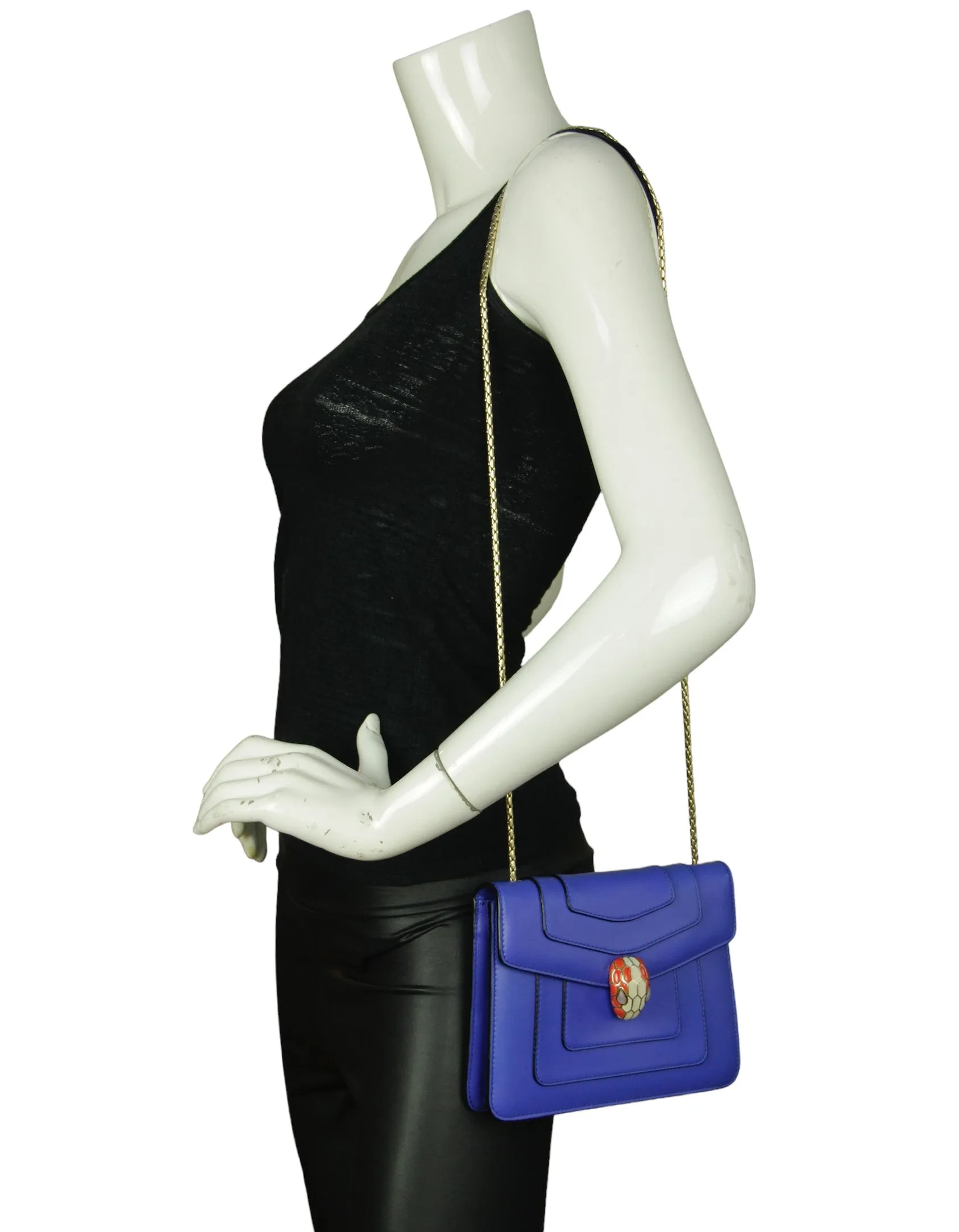 Bvlgari Blue Leather Chain-Linked Serpenti Forever Bag