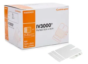 BX/100 IV3000 ONE HAND PORTED FIXATION DRESSING, SIZE 5CM X 6CM