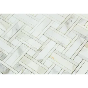 Calacatta Gold (Italian Calcutta) Marble Triple-Weave Mosaic Tile (with Calacatta Gold Marble Dots, Polished)