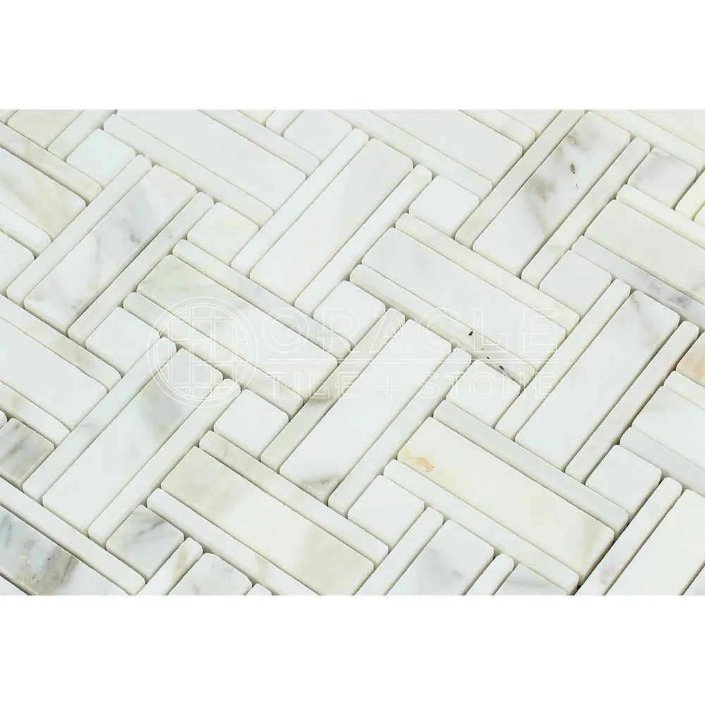 Calacatta Gold (Italian Calcutta) Marble Triple-Weave Mosaic Tile (with Calacatta Gold Marble Dots, Polished)