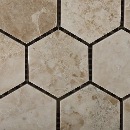 Cappuccino Marble Polished 2" Hexagonal Mosaic Tile on Mesh - Lot of 50 sq. ft.