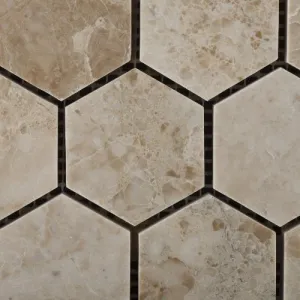Cappuccino Marble Polished 2" Hexagonal Mosaic Tile on Mesh - Lot of 50 sq. ft.