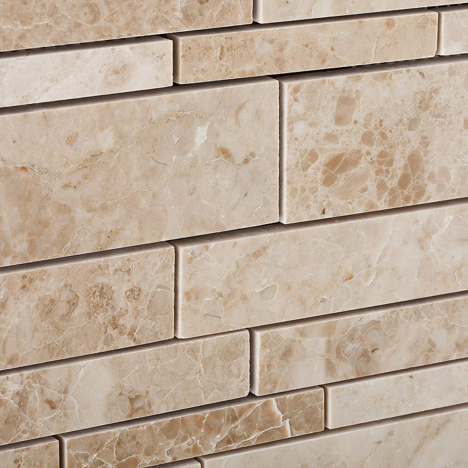 Cappuccino Marble Random-Strip Polished Mosaic Tile - Box of 5 Sheets