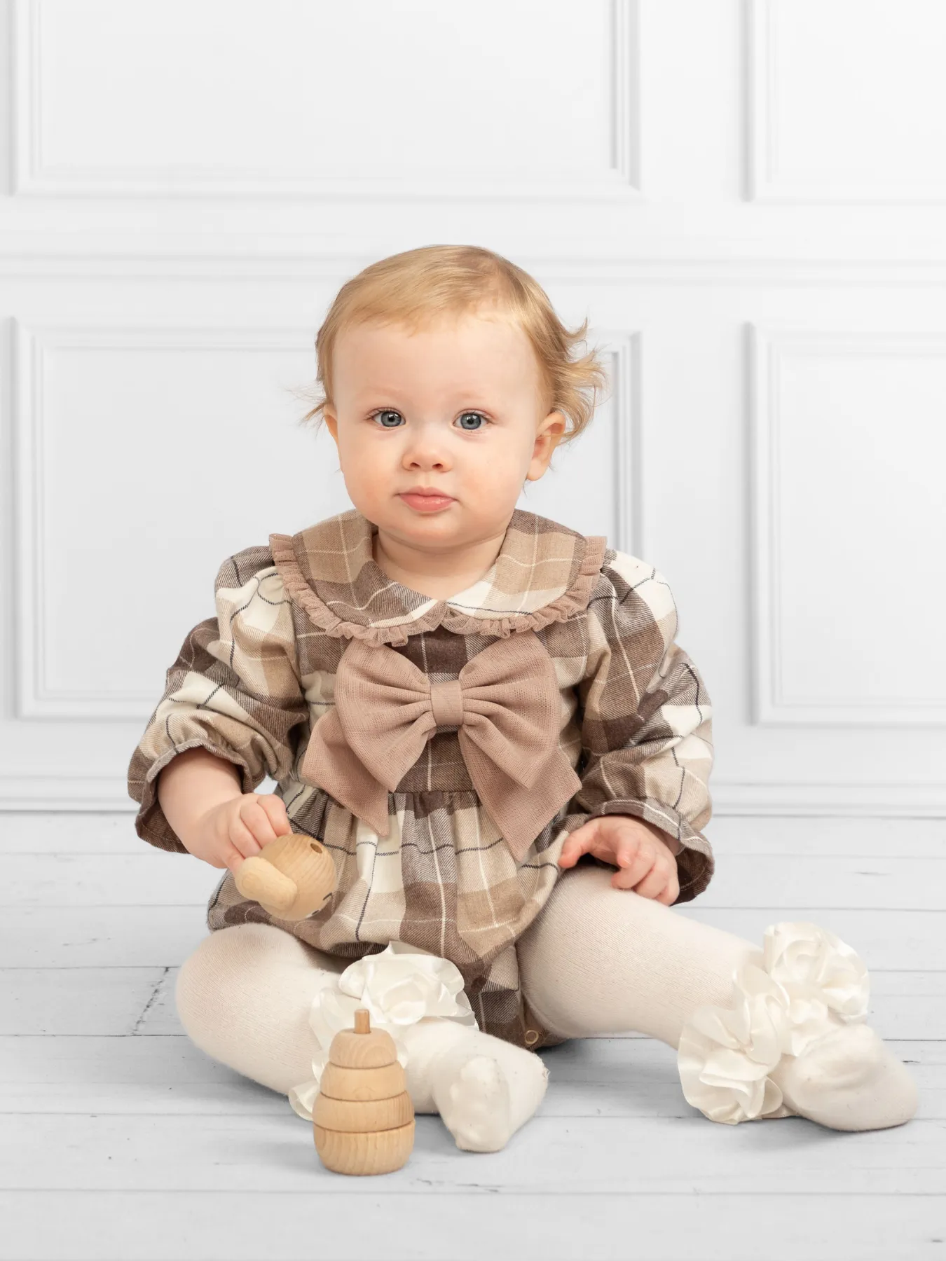 Caramelo Kids Girls Woven Check Romper with Bow