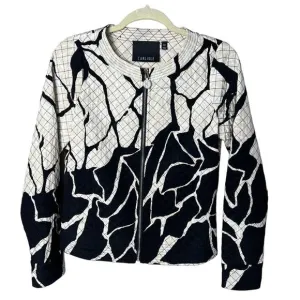 Carlisle Womens Silk Quilted Full Zipper Jacket Black White Cream Animal Size 6