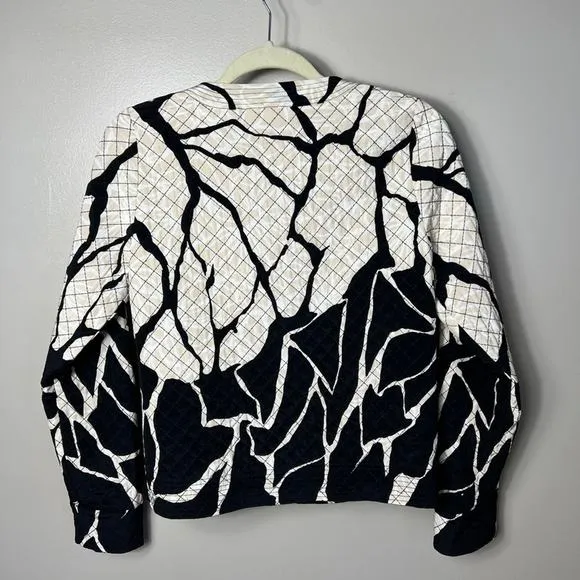 Carlisle Womens Silk Quilted Full Zipper Jacket Black White Cream Animal Size 6