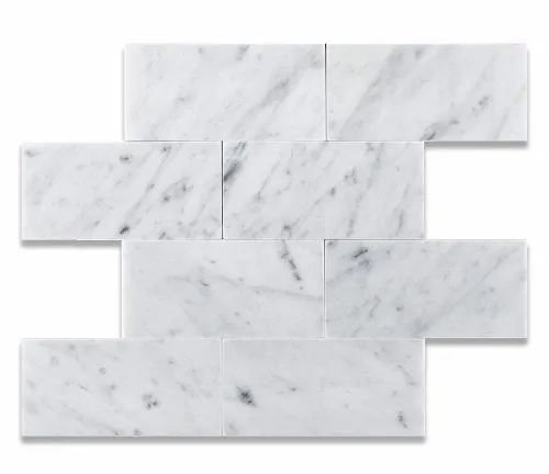 Carrara White 3 X 6 Marble Polished Brick Mosaic Tile - Box of 5 sq. ft.