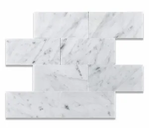 Carrara White 3 X 6 Marble Polished Brick Mosaic Tile - Box of 5 sq. ft.