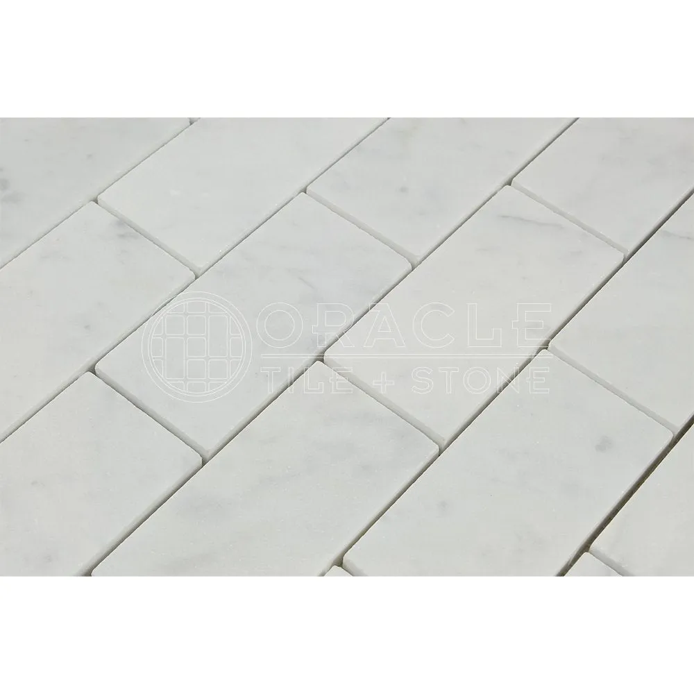 Carrara White Italian (Bianco Carrara) Marble 2 X 4 Brick Mosaic Tile, Polished