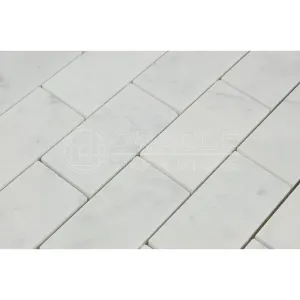 Carrara White Italian (Bianco Carrara) Marble 2 X 4 Brick Mosaic Tile, Polished