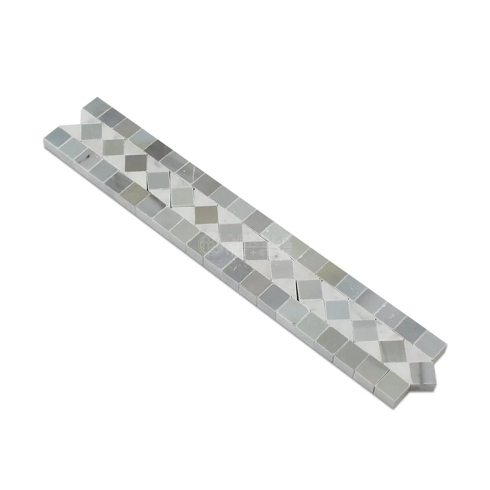Carrara White Italian (Bianco Carrara) Marble BIAS Border / Listello with Blue & Gray Dots, Polished
