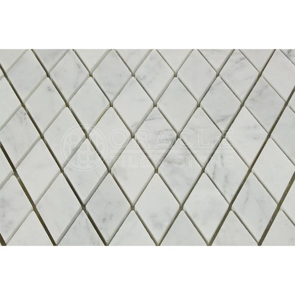 Carrara White Italian (Bianco Carrara) Marble Diamond - Rhomboid Mosaic Tile, Polished