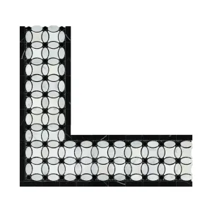 Carrara White Italian (Bianco Carrara) Marble Florida Flower Border Corner (with Black Marble, Polished)