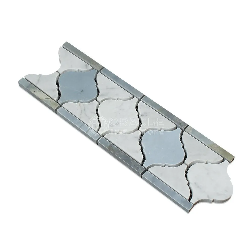 Carrara White Italian (Bianco Carrara) Marble Lantern Border (with Blue & Gray Marble, Polished)