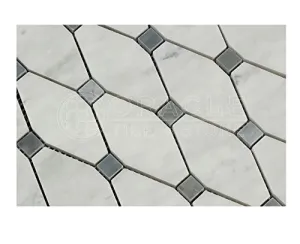 Carrara White Italian (Bianco Carrara) Marble Octave Pattern Mosaic Tile (Blue & Gray Marble Dots, Polished)