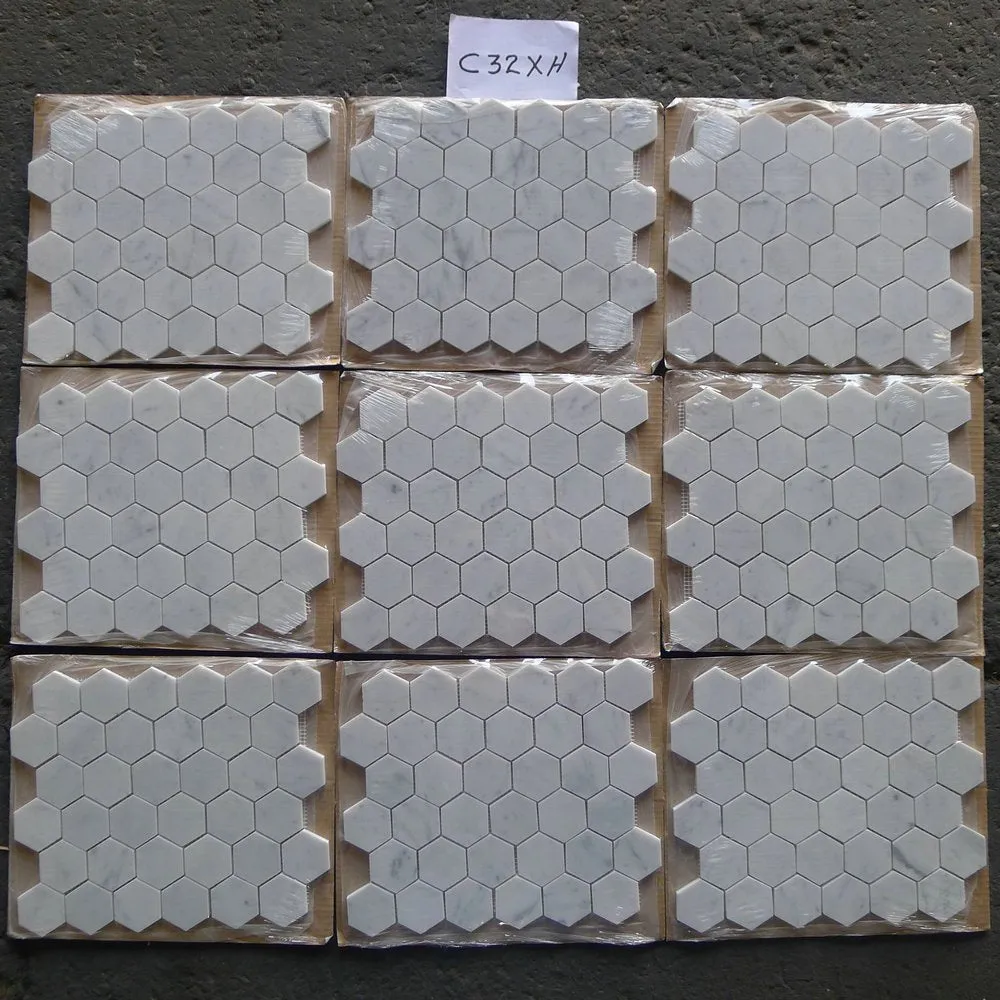 Carrara White Italian Carrera Marble Hexagon Mosaic Tile 2 inch Polished