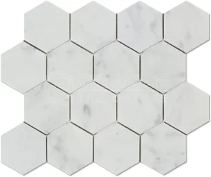 Carrara White Italian Carrera Marble Hexagon Mosaic Tile 3 inch Polished