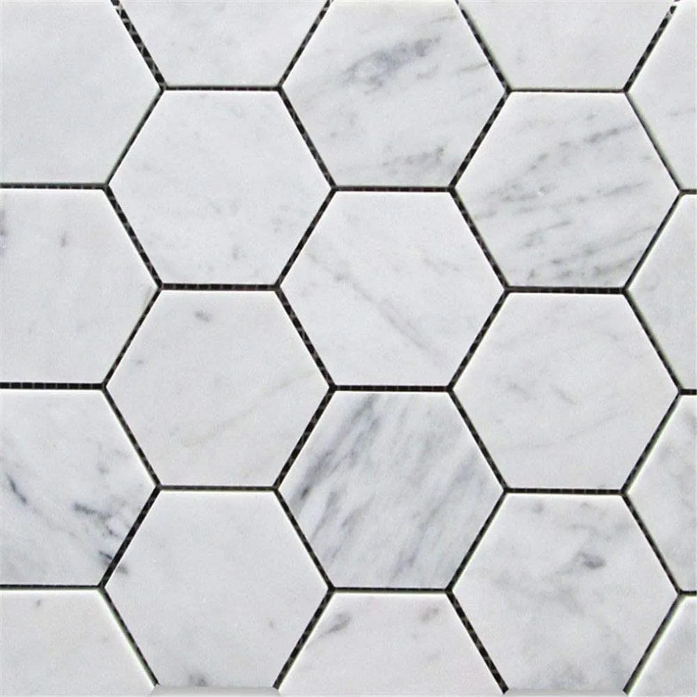 Carrara White Italian Carrera Marble Hexagon Mosaic Tile 3 inch Polished