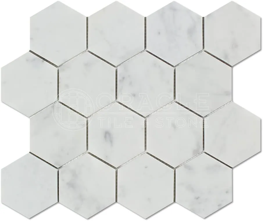 Carrara White Italian Carrera Marble Hexagon Mosaic Tile 3 inch Polished