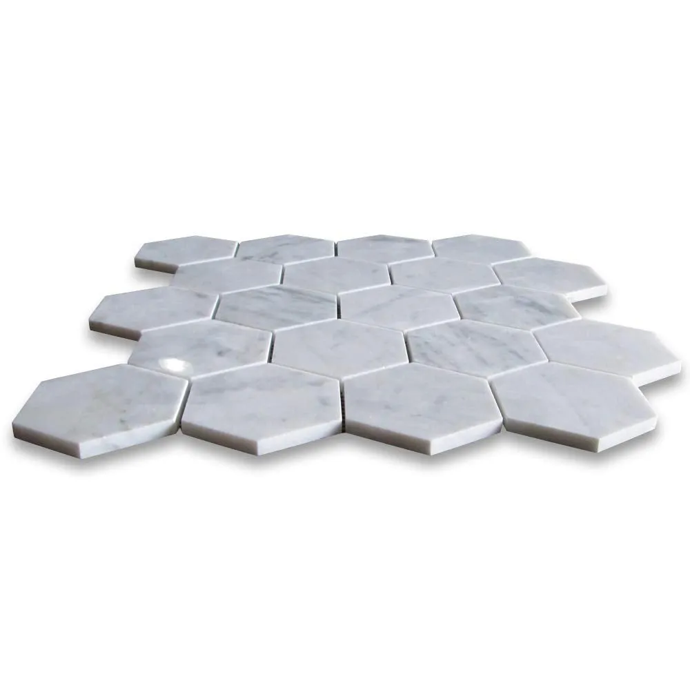 Carrara White Italian Carrera Marble Hexagon Mosaic Tile 3 inch Polished