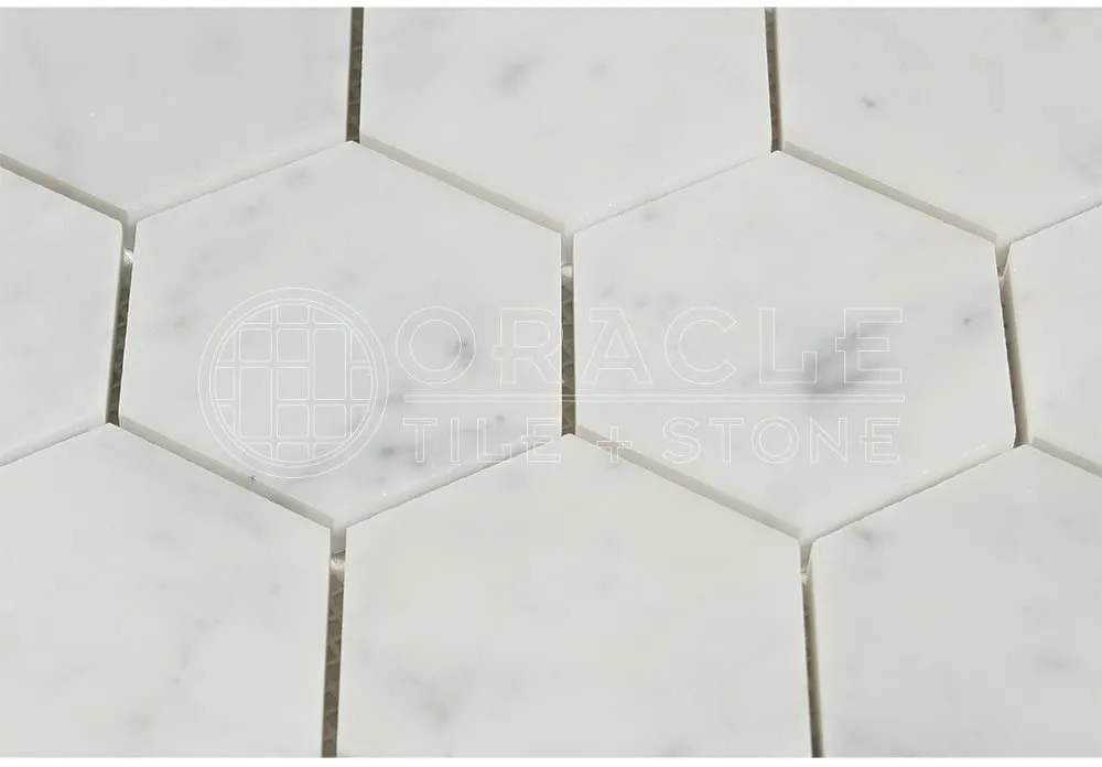 Carrara White Italian Carrera Marble Hexagon Mosaic Tile 3 inch Polished