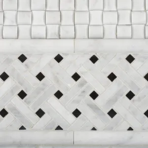 Carrara White Marble Polished Stanza Basketweave Mosaic Tile with Black Dots - Box of 5 sq. ft.