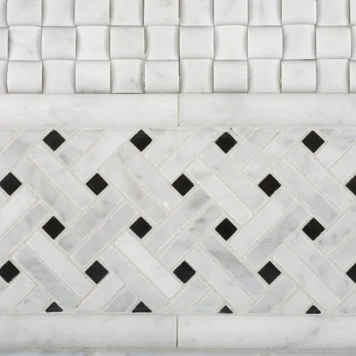Carrara White Marble Polished Stanza Basketweave Mosaic Tile with Black Dots - Box of 5 sq. ft.