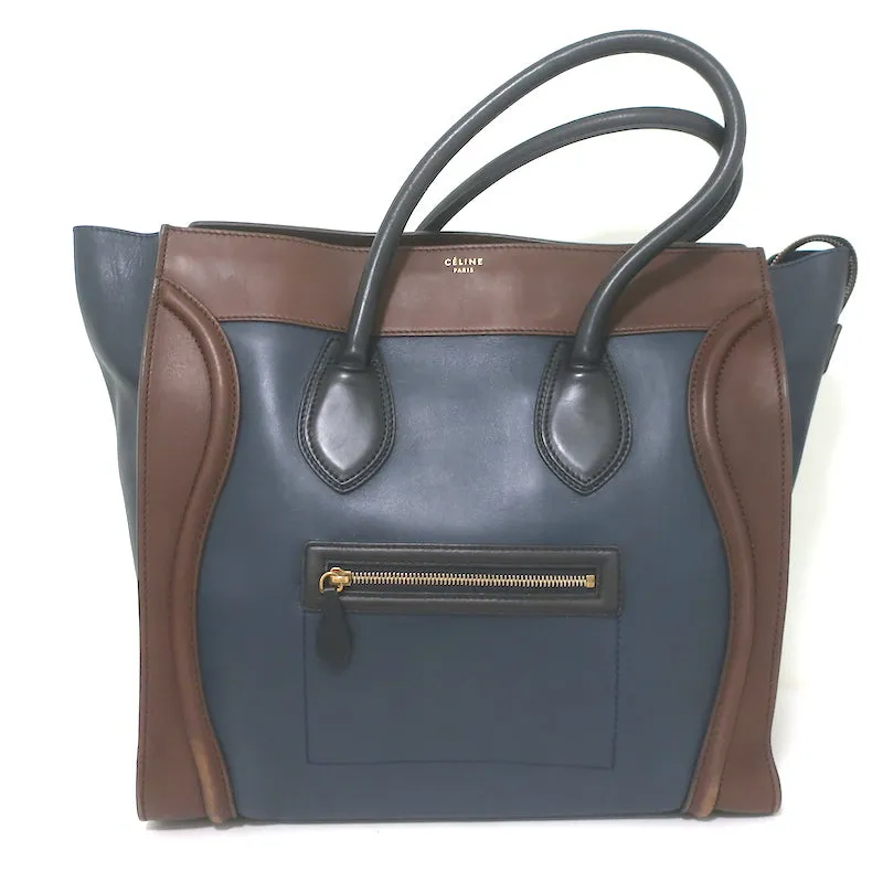 Celine Bicolor Large Luggage Tote Navy & Dark Brown Leather Bag