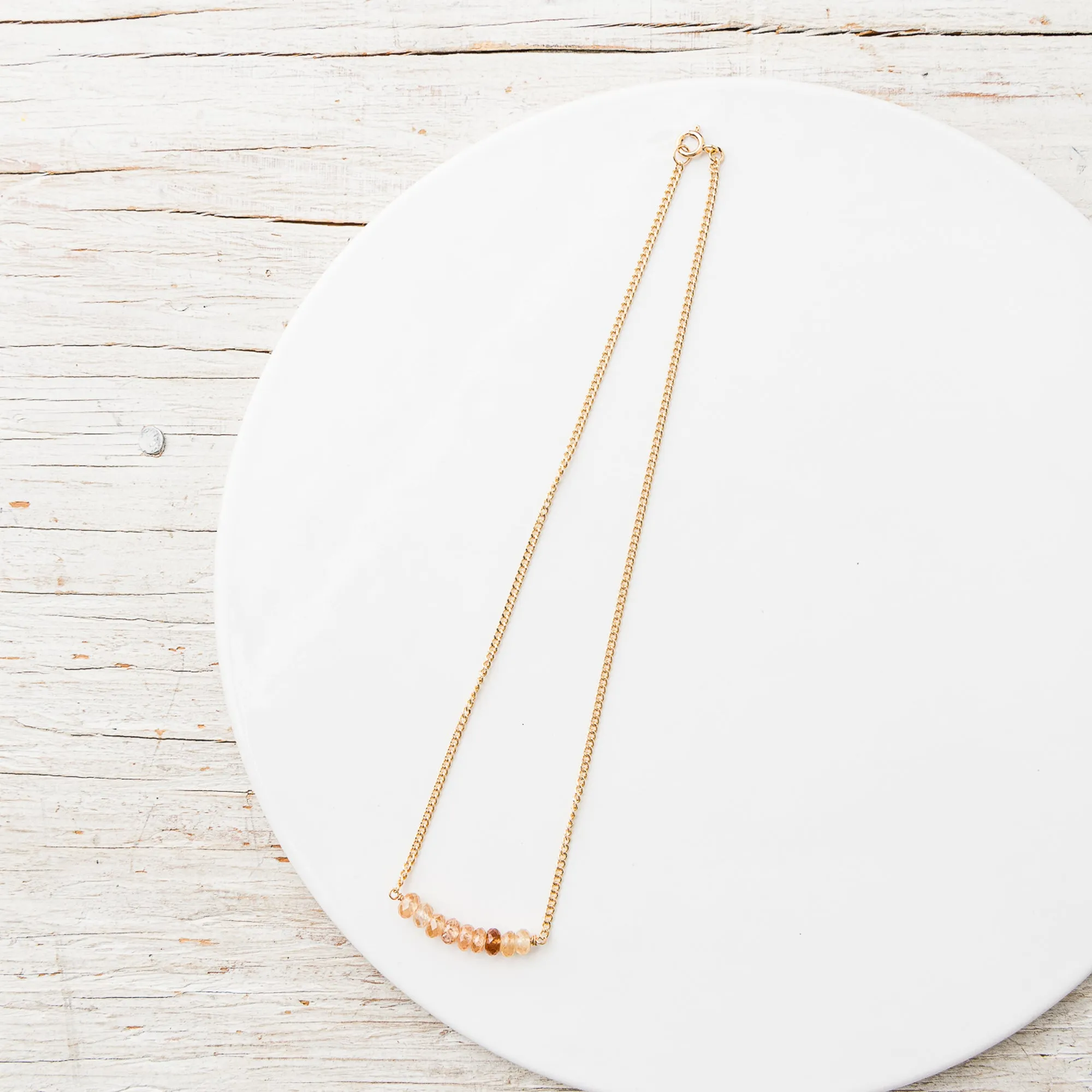Champagne Zircon Arch Necklace on Gold Curb Chain