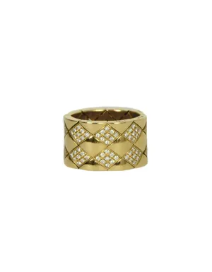 Chanel 18k Yellow Gold & Diamond Coco Crush Matelasse Thick Band Ring sz 5.5